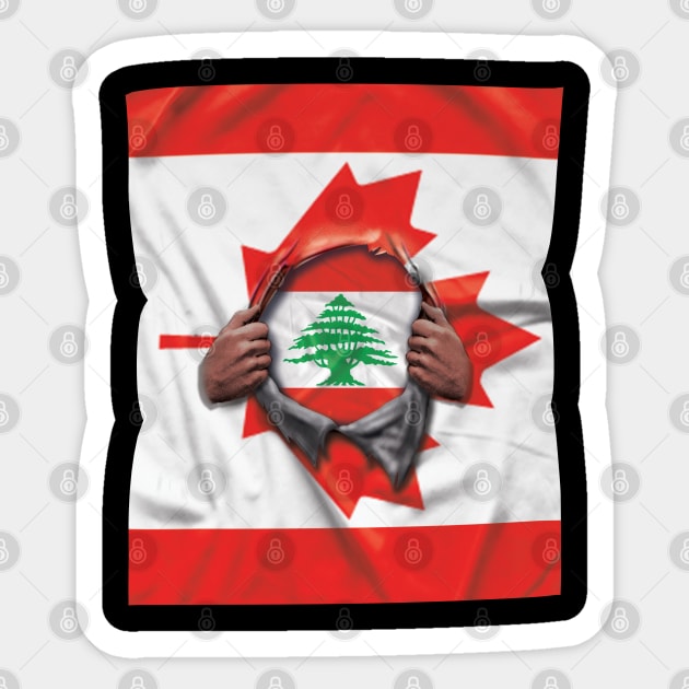 Lebanon Flag Canadian Flag Ripped - Gift for Lebanese From Lebanon Sticker by Country Flags